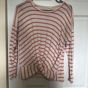 Red and White Striped Knot Front Top